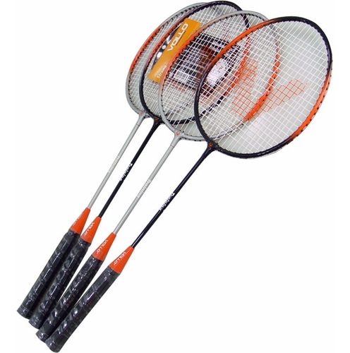 Badminton 4 Raquetes + 3 Petecas De Nylon Vollo Original