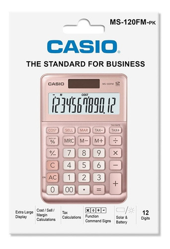 Imagen 4 de 7 de Calculadora De Escritorio Casio Ms-120fm-pk, Solar / Pila