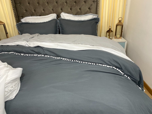 Funda Para Plumón Tipo Duvet King Con Borlas Gris