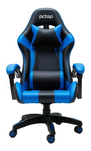 Cadeira de escritório Pctop PC 6022 gamer  preto e azul com estofado de couro sintético