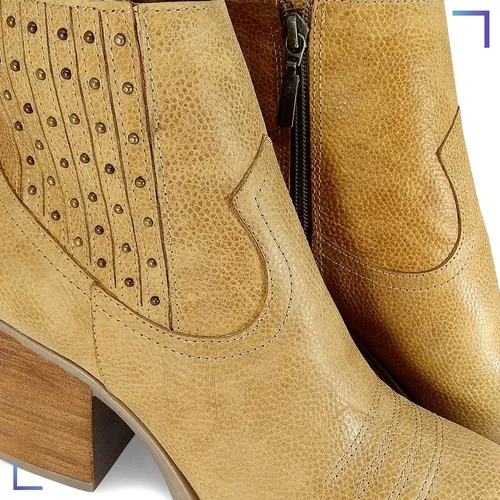 Bota Botita Texana Lady Stork Cuero Tachas Cierre Albertina