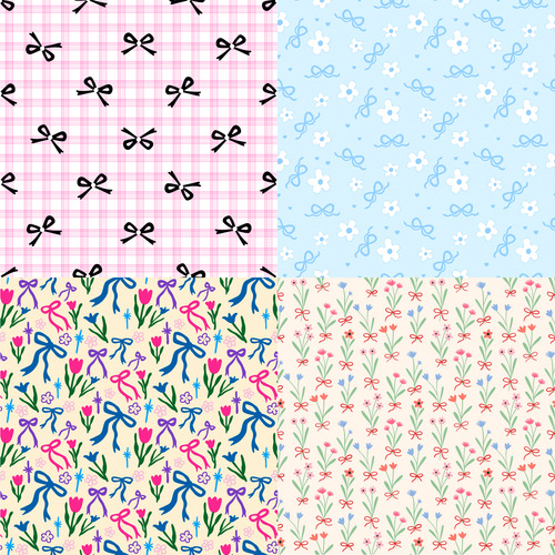 Set Papeles Digitales Imprimibles Coquette Moños Romántico
