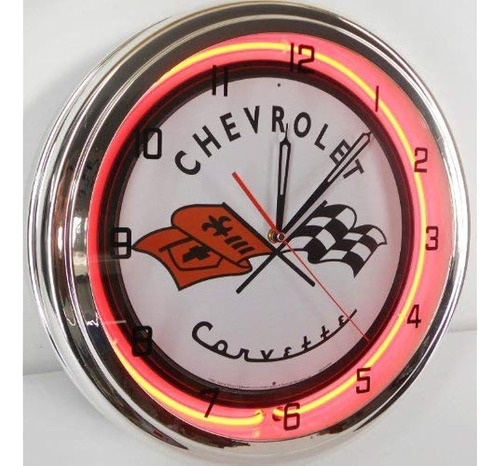 Chevy Corvette Flags 15 Neón Encendido Reloj De Pared Signo 