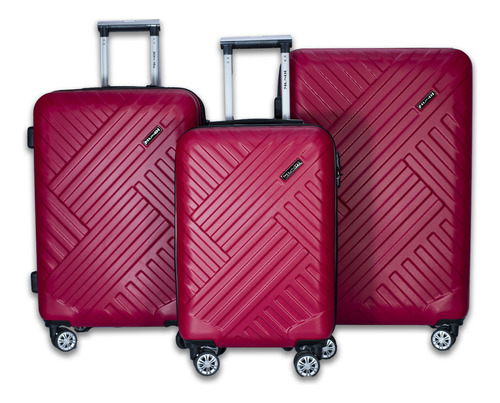 Kit 3 Malas Viagem Bordo + 23kg + Grande 32kg 360º Abs Mundi Cor Vermelho Lisa