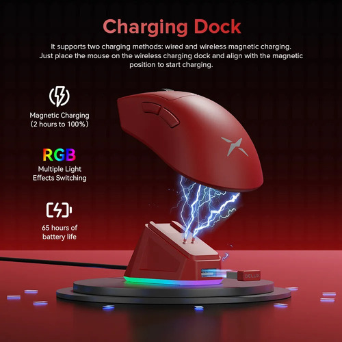 Ratón Para Juegos Delux M900pro 8k, Base De Carga Rgb, Mano