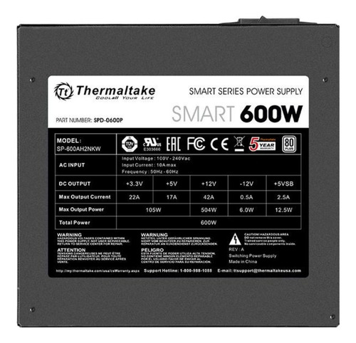 Imagen 3 de 4 de Outlet Fuente 600w Thermaltake 80+ White Smart