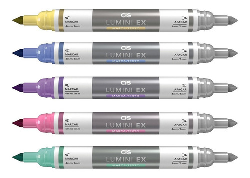 Kit 5 Cores Marca Texto Lumini Ex Apagável (marca E Apaga)