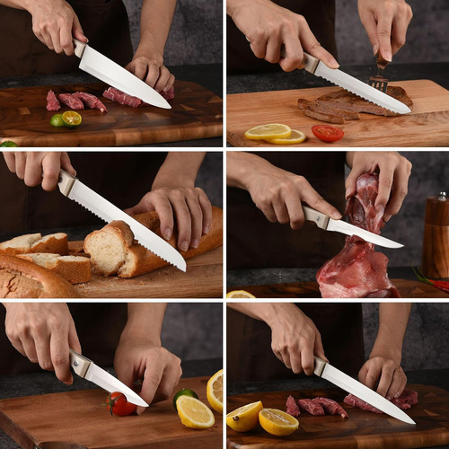 Juego De Cuchillos De Cocina De 16 Piezas Con Bloque De Acer