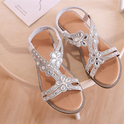 Sandalia F Para Mujer, Estilo Bohemio, Playa, Con Diamantes,