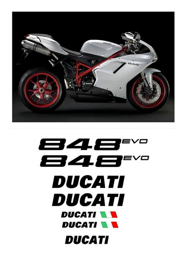 Kit Adesivos Compatível Ducati 848 Evo Moto Branca R458 Cor Preto