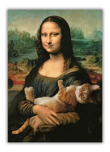 Cuadro Decorativo 60 X 45 Premium Mona Lisa Cat Lover