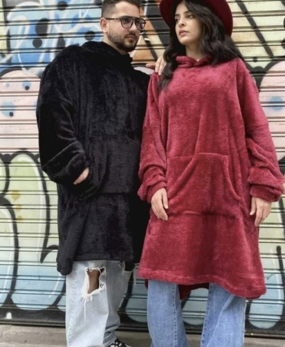 Maxi Buzo Manta Canguro Oversize De Peluche Unisex Capucha