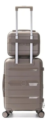Set Valija Skora 20 Pulgadas Rígida Con Beauty Case 14 Pulgadas Color Beige Polipropileno Ruedas 360 Candado Tsa Asa Telescopica Fuelle Interno Liviana Elástica Forro Estampado Combo Viaje Cabina