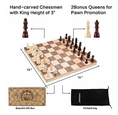 Juego de ajedrez de madera caja grande de madera de 15 " Plegado estándar USA 