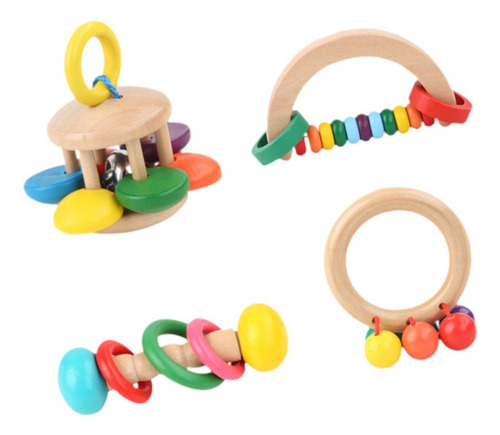 De 4 Sonajeros De Madera Para Bebés, Instrumentos Musicales