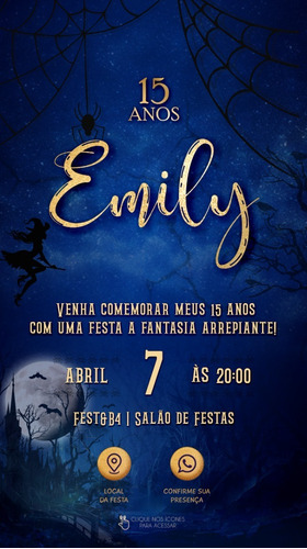 Convite Terror Halloween Virtual Aniversário Dourado Roxo