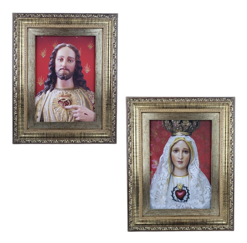 Imagem 1 de 3 de Quadro Sagrados Corações De Jesus E Maria (2 Quadros)