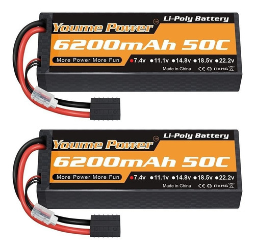 2 Baterias Lipo 7.4v 6200mah 50c 2s Youme Power