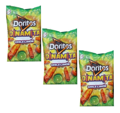 3x Frito Lay Doritos Dinamita Chile Limos 304g C/u