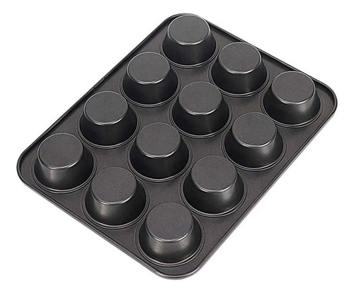 Molde De Teflón Muffins X12 Cupcake Repostería Antiadherente Negro