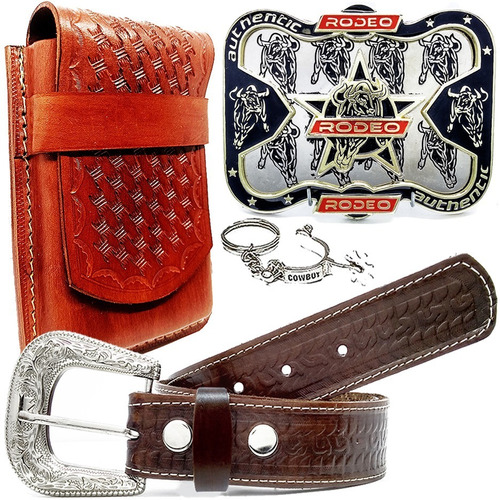 Kit Cowboy Capinha Celular Entalhada Cinto Fivela Chaveiro