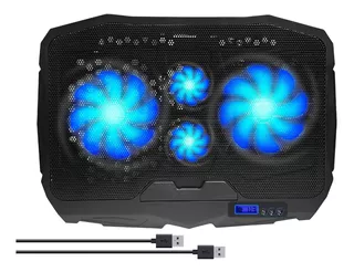 Base Cooler Para Notebook Enfriador Ventilador Usb Luz Led Color Negro LED Azul