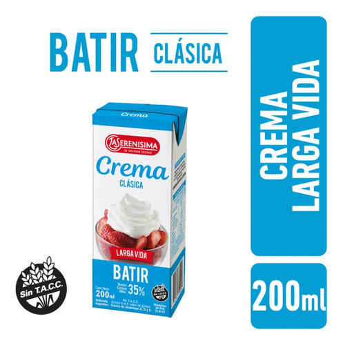 Crema De Leche La Serenisima Larga Vida 200ml Pack 6 Unid