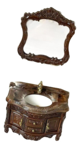 Juego De Lavabo De Baño De 2 Piezas 1/12, Modelo De Marrón