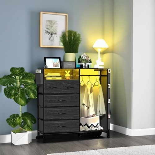 Closet Grande Perchero Con Led De 5 Cajones Y 5 Bolsillo