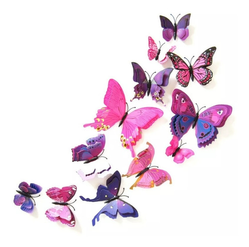 Imagen 1 de 10 de Mariposas Decorativas 3d !!! 12 Piezas Alas Dobles !