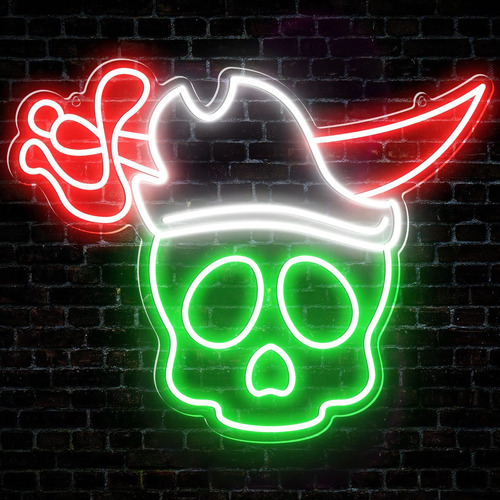 Señal Neon Cabeza Calavera Logotipo Pirata Anime Una Pieza C