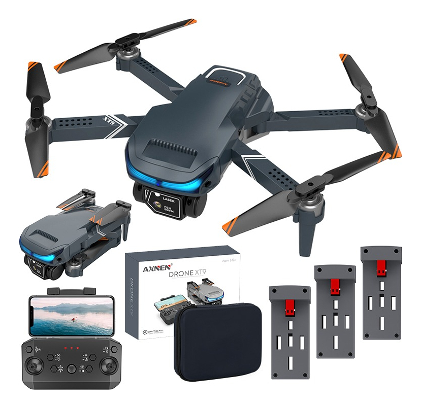 Mini drone Axnen 4K XT9 3 Battery con dual cámara HD 2.4GHz 3 baterías Oscuro Gris