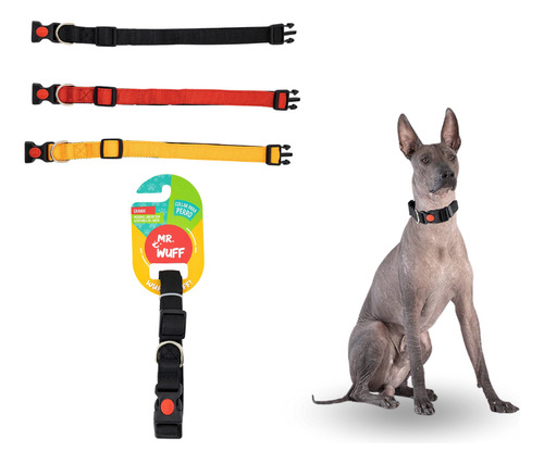 Collar Para Perros Gatos Mascotas Ajustable Mr Wuff Color Negro Broche Tamaño del collar L