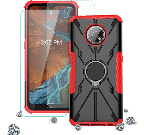 Funda Roja Heavy Duty Anillo + Protector Para Nokia G300