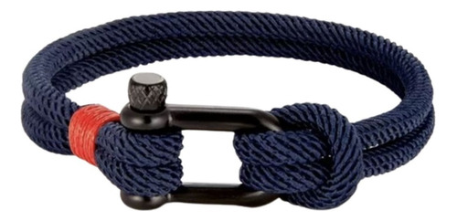 Pulsera Nautica Para Hombre Mujer Grillete Hilo Milan Acero Color Azul/grillete Negro Largo 19 Cm