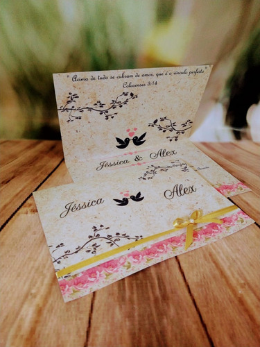 Convite Casamento Rústico Floral -10  Unidades