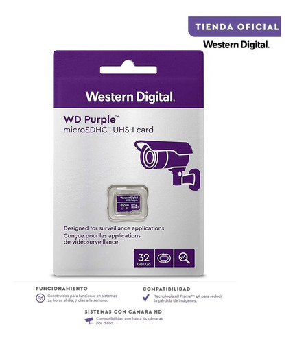 Imagen 7 de 7 de Microsd Wd Purple Clase 10 32gb Videovigilancia Wdd032g1p0c