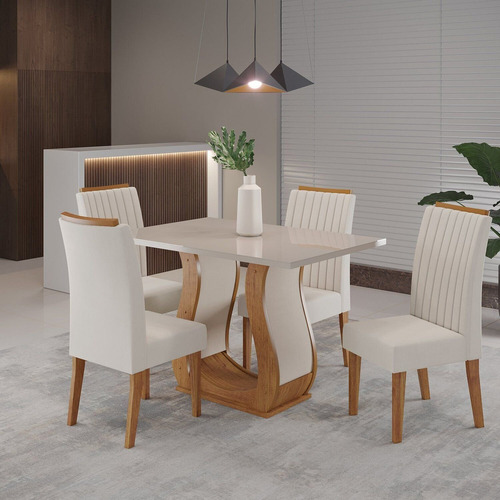 Conjunto Mesa De Jantar Retangular Amore 120x80cm Com Vidro