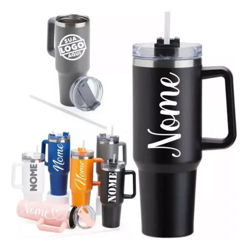 10 Copo Térmico Com Canudo E Tampa 1200ml Personalizado