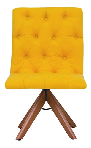 Cadeira Giratória Lia Mesa De Jantar Capitonê Pés Madeira Assento Veludo Amarelo Desenho Do Tecido Liso
