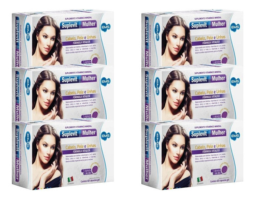 6 Cx Suplevit Mulher Cabelo, Pele E Unhas De 60 Cáps Cd