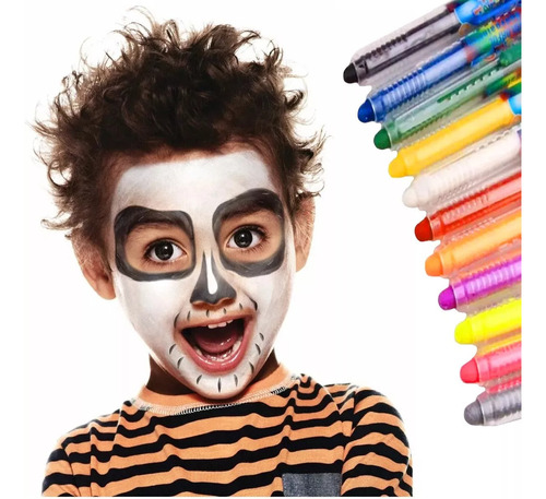 12 Crayones Pintacaritas Maquillaje Cara Cuerpo Disfraz F