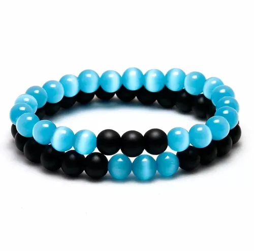comprar Conjunto Pulseras Piedra Ojo De Gato Azul Y Onix Moda 2021