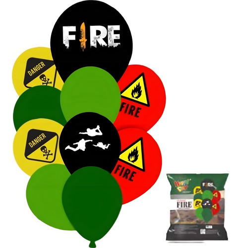 Globo de fuego gratis, kit con 10 unidades para fiesta temática de Free Fire