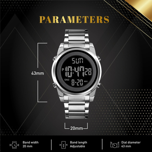 Imagen 3 de 8 de Reloj Elegante Burk 1611 Digital Cronometro Alarma Luz ! Color De La Malla Plateado