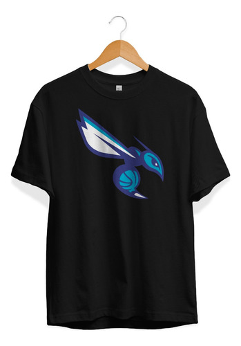 Remera Basket Nba Charlotte Hornets Negra Logo Avispa