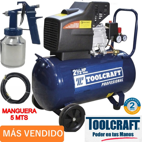 Compresor De Aire 2 1/2 Hp 21 Lts Pistola Manguera Toolcraft