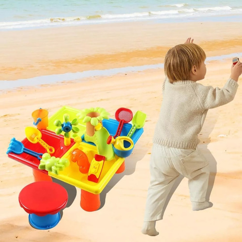 Juego De Arena Y Agua Para Niños Set De 25 Piezas + Banquito