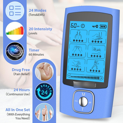 Estimulador Muscular Recargable 24 Modos Con 8 Almohadillas