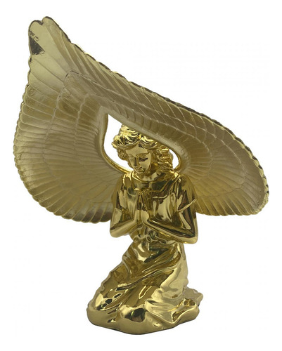 . Anjo Metal Ajoelhado Orando Estátua Cor Dourada Prateleira